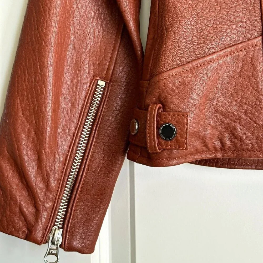 Women's DEREK LAM 10 Crosby Cognac Lambskin Leather Moto Jacket - Size S